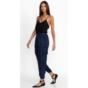 Johnny Was Biya Kiarra Pants Jacquard Jogger Cargo Navy Blue Sz 4 NWT $365